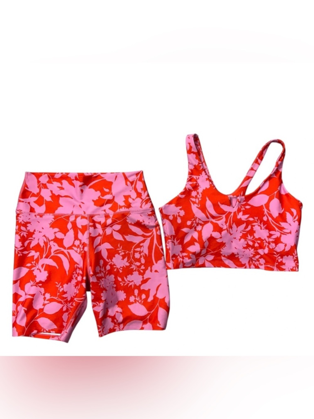 Sage Collective Women’s Pink and Red Floral Top and Shorts Two Piece Coord Set